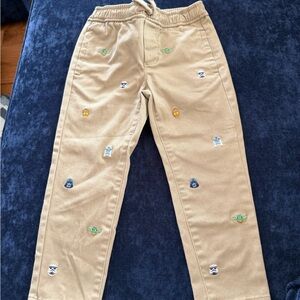 Janie and Jack Tan Pants with Colorful Embroidery